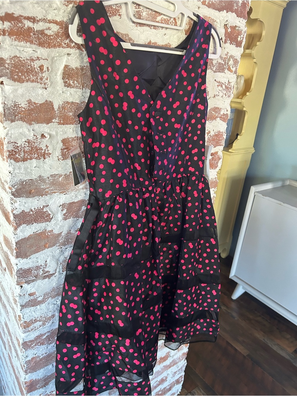 NWT TAYLOR Patterned & Striped Midi Dress with Pink Dots, Lined, w/Taffeta Under - Picture 8 of 16